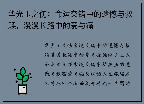 华光玉之伤：命运交错中的遗憾与救赎，漫漫长路中的爱与痛